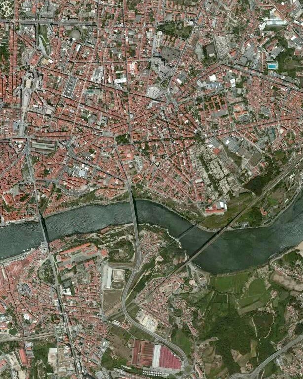 Porto's city grid and the Douro River from above.