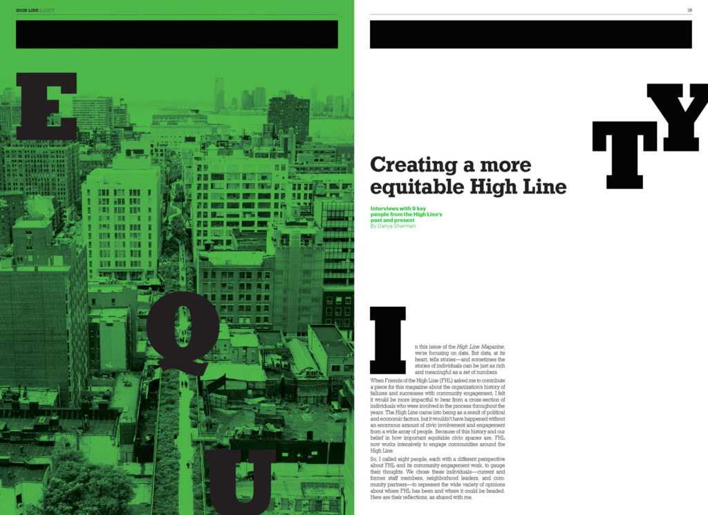 “Creating a more equitable High Line”, High Line Magazine, Fall 2016